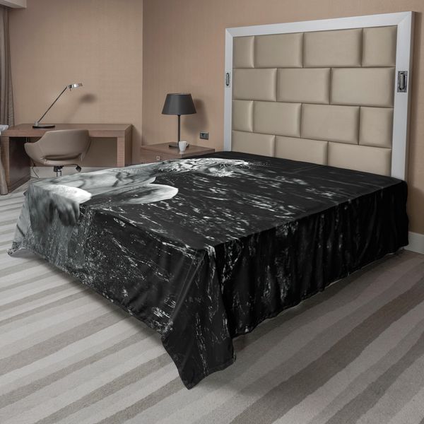 Abakuhaus Lenzuolo Safari, Tigre Bianca Inverno Ritratto Di Animali Rari Motivo Animali Ambiente, Lenzuolo Morbido E Confortevole Per Un Letto Decorativo 1 Pezzo 260 Cm X 228 Cm, Grigio Antracite Grigio Chiaro-image