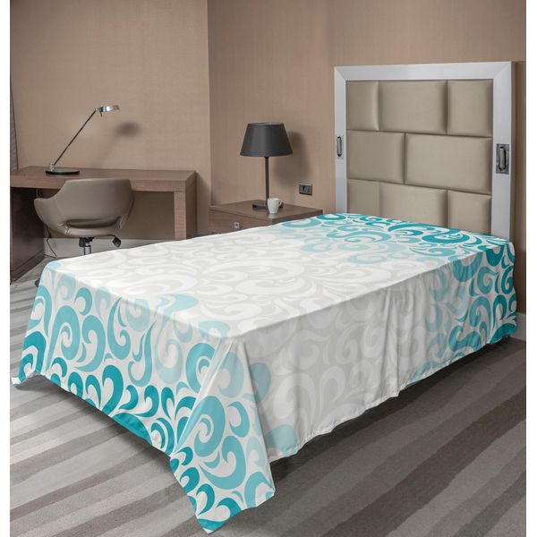 Abakuhaus Lenzuolo Turchese, Motivo Floreale Astratto, Illustrazione Artistica Classica, Lenzuolo Morbido E Confortevole Per Un Letto Decorativo, 1 Pezzo, 260 Cm X 168 Cm, Verde Acqua, Turchese, Bianco-image