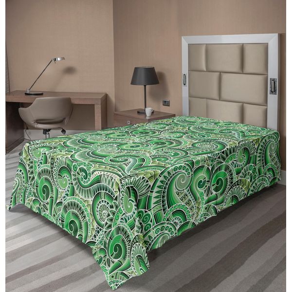 Abakuhaus Lenzuolo Asiatico, Classico Motivo Paisley Con Illustrazioni Floreali E Motivi Retrò, Lenzuolo Morbido E Confortevole Per Un Letto Decorativo 1 Pezzo 190 Cm X 100 Cm, Verde Nero-image