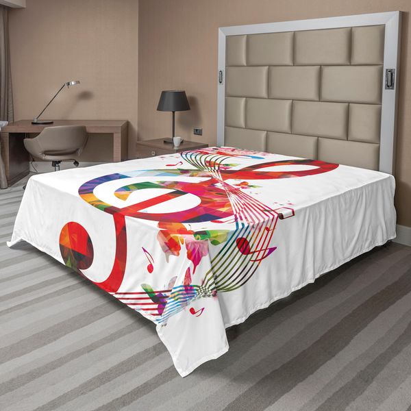 Abakuhaus Lenzuolo Musicale, Opera D'arte Note Musicali Ritmo Canzone Ornamenti Colori Fantasia Tema Astratto Illustrazione, Lenzuolo Morbido E Confortevole Per Un Letto Decorativo 1 Pezzo 275 Cm X 260 Cm, Multicolore-image