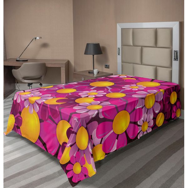 Abakuhaus Lenzuolo Astratto, Fiori Caricatura Estate Giardino Felice Esultante Fioritura Vari, Morbido E Confortevole Lenzuolo Superiore Per Un Letto Decorativo 1 Pezzo 190 Cm X 100 Cm, Rosa Shocking Viola Arancione-image