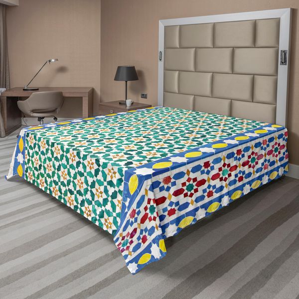 Abakuhaus Lenzuolo Marocchino, Mosaico Marocchino Colorato Da Parete, Stile Mediorientale, Artigianato Artistico, Stampa Verticale, Lenzuolo Morbido E Confortevole Per Un Letto Decorativo, 1 Pezzo, 266 Cm X 260 Cm, Multicolore-image