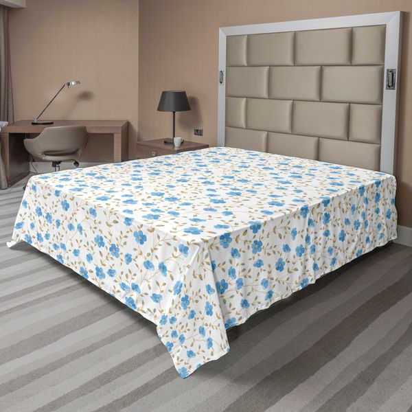 Abakuhaus Lenzuolo Con Fiori, Campo Fiorito Decorazioni Sunshines Fiori Vacanze Fantasia Design Artistico, Lenzuolo Morbido E Confortevole Per Un Letto Decorativo 1 Pezzo 275 Cm X 260 Cm, Blu Verde Reseda-image
