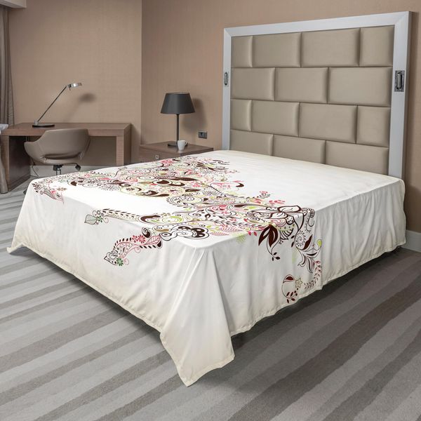 Abakuhaus Lenzuolo Astratto, Fiori Astratti Cavallo Fiori Foglie Motivo Decorativo Paisley Grafico Vorticoso, Lenzuolo Morbido E Confortevole Per Un Letto Decorativo 1 Pezzo 244 Cm X 205 Cm, Verde Marrone Marrone Rosa-image