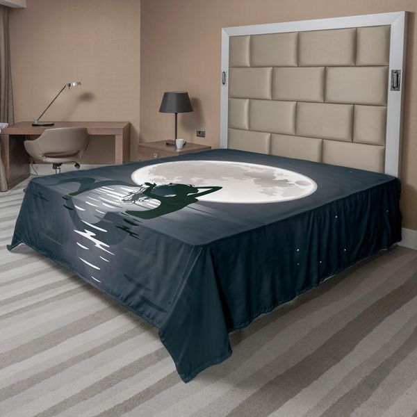 Abakuhaus Lenzuolo Subacqueo, Sirena, Silhouette Notturna, Raggi Di Luna Piena, Stampa Artistica Mitica, Lenzuolo Morbido E Confortevole Per Un Letto Decorativo, 1 Pezzo, 260 Cm X 228 Cm, Nero Grigio-image