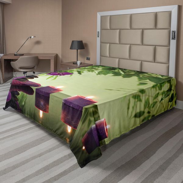 Abakuhaus Spa Lenzuolo, Candele Aromatiche Zen Stones E Trattamento Ai Fiori Di Orchidea, Morbido E Confortevole Lenzuolo Superiore Per Un Letto Decorativo 1 Pezzo 266 Cm X 260 Cm, Verde Chiaro Verde Felce-image
