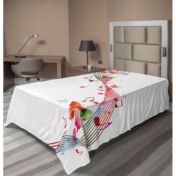 Abakuhaus Lenzuolo Musicale, Grafica Colorata Con Note Musicali E Farfalle, Tema Ispirato Alla Primavera, Lenzuolo Morbido E Confortevole Per Un Letto Decorativo, 1 Pezzo, 190 Cm X 100 Cm, Multicolore-image