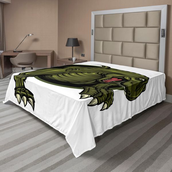 Abakuhaus Lenzuolo Jurassic, Mascotte T Rex Ruggente Animale Antico Horror Natura Selvaggia Natura Selvaggia Estinto, Lenzuolo Morbido E Confortevole Per Un Letto Decorativo 1 Pezzo 244 Cm X 205 Cm, Verde Oliva Marrone-image