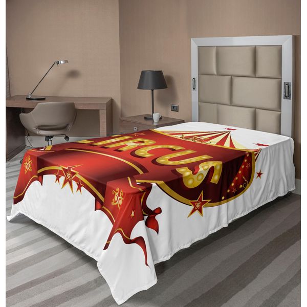 Abakuhaus Lenzuolo Da Letto Circo, Motivo Circense In Stile Barocco, Grande Divertimento, Tema Tendone Da Festa, Vita Notturna, Retrò, Lenzuolo Morbido E Confortevole Per Un Letto Decorativo, 1 Pezzo, 260 Cm X 168 Cm, Giallo, Bianco, Rosso-image