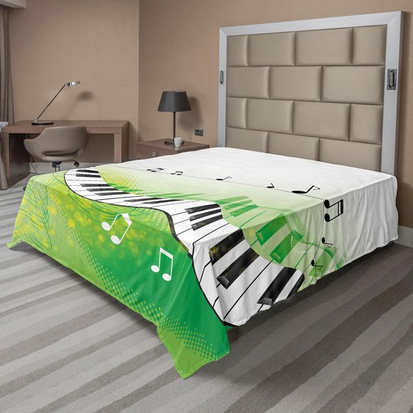 Abakuhaus Lenzuolo Musicale, Chiave Di Violino, Tastiera Sinuosa, Intrattenimento Estivo, Lenzuolo Morbido E Confortevole Per Un Letto Decorativo, 1 Pezzo, 275 Cm X 260 Cm, Verde Lime, Nero, Bianco-image