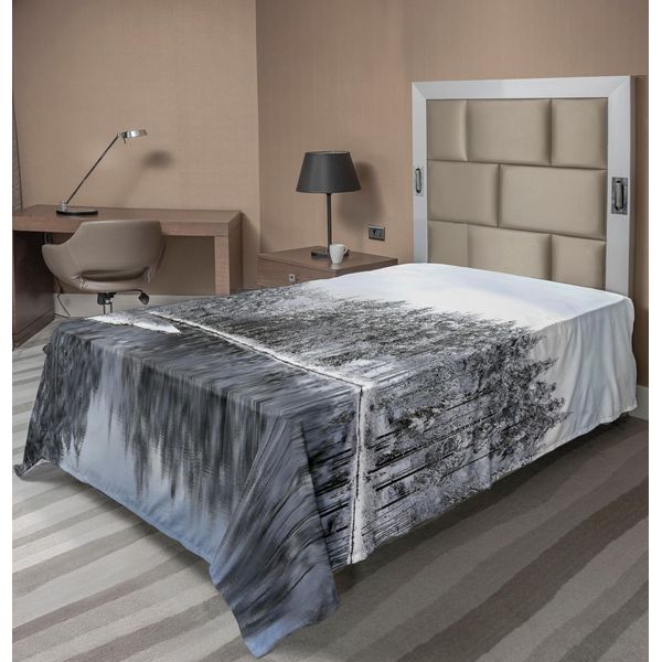 Abakuhaus Lenzuolo Da Letto Wald, Circondato Dalla Neve, Alberi In Una Fredda Giornata Invernale In Finlandia Riflessioni, Morbido E Confortevole Lenzuolo Superiore Per Un Letto Decorativo 1 Pezzo 190 Cm X 100 Cm, Bianco Marrone-image