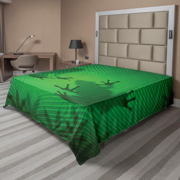 Abakuhaus Lenzuolo Per Animali, Ombra Di Rana Su Foglia Di Banano In Grafica Tropicale, Lenzuolo Morbido E Confortevole Per Un Letto Decorativo, 1 Pezzo, 275 Cm X 260 Cm, Verde-image