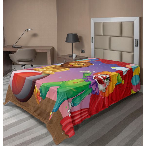 Abakuhaus Lenzuolo Da Letto Con Motivo Circense, Un Leone E Un Clown Sul Palcoscenico Del Teatro Circense Che Recitano, Lenzuolo Morbido E Confortevole Per Un Letto Decorativo, 1 Pezzo 260 Cm X 168 Cm, Multicolore-image
