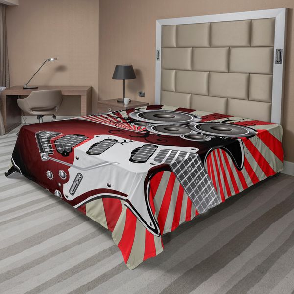 Abakuhaus Lenzuolo Musicale, Motivi Retrò Con Altoparlanti, Ritmi Radiofonici E Volute, Lenzuolo Superiore Morbido E Confortevole Per Un Letto Decorativo 1 Pezzo 266 Cm X 260 Cm, Bordeaux Beige Grigio-image