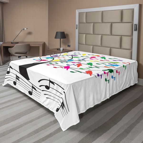 Abakuhaus Lenzuolo Musicale, Albero Con Note Musicali E Uccellini Su Un Ramo Happy Jolly Festeggiamenti Stile Giocoso, Lenzuolo Morbido E Confortevole Per Un Letto Decorativo 1 Pezzo 260 Cm X 228 Cm, Multicolore-image