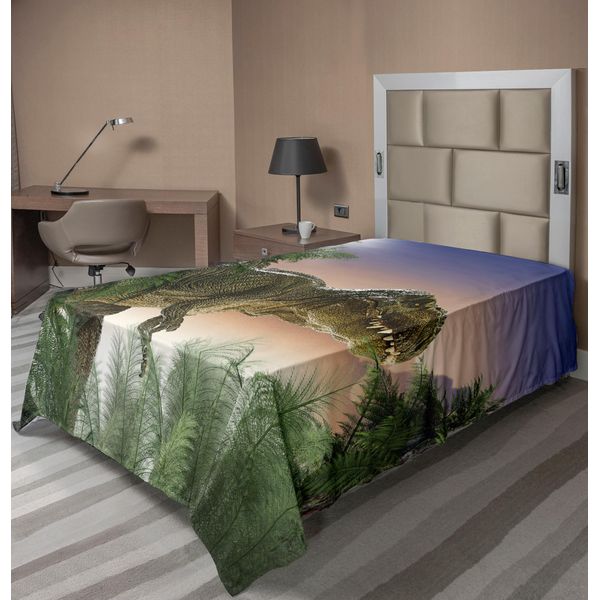 Abakuhaus Lenzuolo Jurassic, Dinosauri Nella Giungla Alberi Foresta Natura Foresta Predatori Spaventosi Violenza, Lenzuolo Morbido E Confortevole Per Un Letto Decorativo 1 Pezzo 190 Cm X 100 Cm, Verde Blu Pesca-image