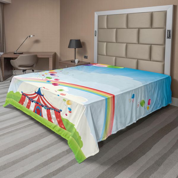Abakuhaus Lenzuolo Da Letto Circus, Arcobaleno Circense E Palloncini Colorati Tema Libertà Festival Itinerante Cloudscape, Lenzuolo Morbido E Confortevole Per Un Letto Decorativo 1 Pezzo 275 Cm X 260 Cm, Multicolore-image