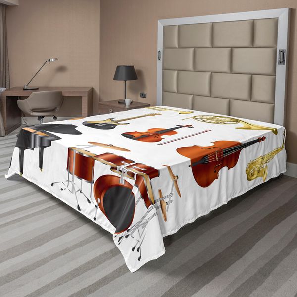 Abakuhaus Lenzuolo Musicale, Collezione Di Strumenti Musicali Orchestra Sinfonica Concerto Composizione Tema Stampa, Lenzuolo Morbido E Confortevole Per Un Letto Decorativo 1 Pezzo 266 Cm X 260 Cm, Multicolore-image