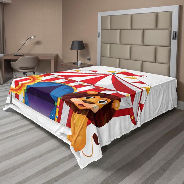 Abakuhaus Lenzuolo Da Letto Con Motivo Circense, Leone E Cerchio Di Fuoco Davanti Al Tendone Del Circo Blazing Flame Adventure Dangerous, Morbido E Confortevole Lenzuolo Superiore Per Un Letto Decorativo 1 Pezzo 260 Cm X 228 Cm, Multicolore-image