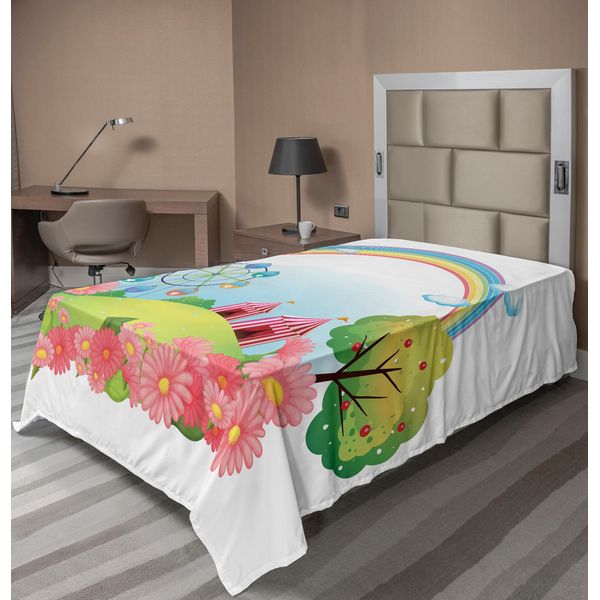 Abakuhaus Lenzuolo Da Letto Circus, Village Hill Con Tende Da Circo, Palloncini E Una Ruota Panoramica Rainbow Colors Daisies, Morbido E Confortevole Lenzuolo Superiore Per Un Letto Decorativo 1 Pezzo 190 Cm X 100 Cm, Multicolore-image