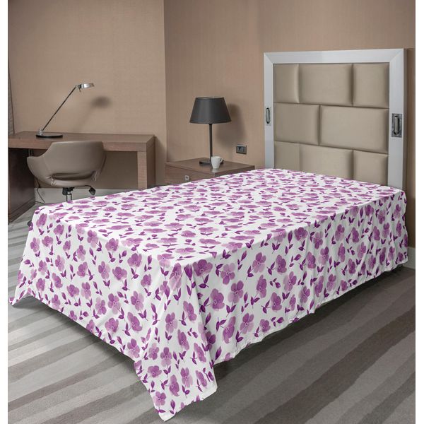 Abakuhaus Lenzuolo Con Fiori, Motivo Floreale Romantico Primavera San Valentino Matrimonio Tema Grafico, Lenzuolo Morbido E Confortevole Per Un Letto Decorativo 1 Pezzo 190 Cm X 100 Cm, Viola E Bianco-image