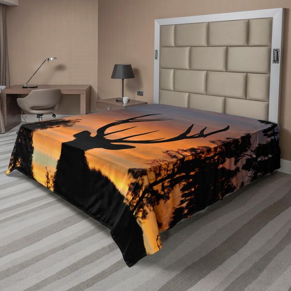 Abakuhaus Lenzuolo Con Corna Di Cervo, Cervo Nero Su Sfondo Celeste, Costa Occidentale Dell'isola Del Sud Della Nuova Zelanda, Natura, Lenzuolo Morbido E Confortevole Per Un Letto Decorativo, 1 Pezzo, 260 Cm X 228 Cm, Sigillo Marrone Calendula-image