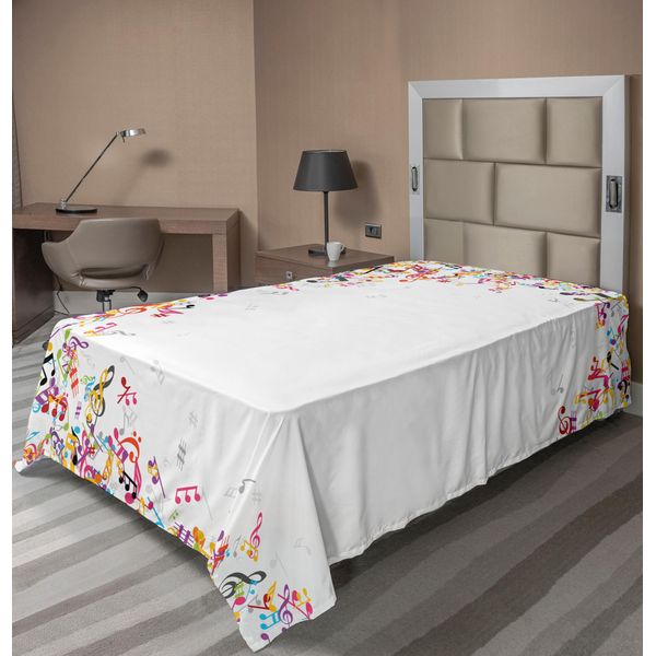 Abakuhaus Lenzuolo Musicale, Note Musicali Colorate Con Cornice, Motivi Festivalieri E Illustrazioni, Lenzuolo Morbido E Confortevole Per Un Letto Decorativo, 1 Pezzo, 260 Cm X 168 Cm, Multicolore-image