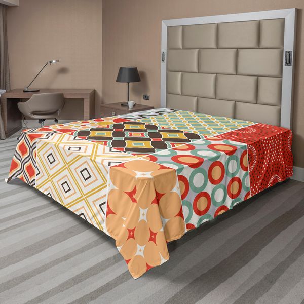Abakuhaus Lenzuolo Vintage, Motivo Mosaico Vintage Con Stampa Geometrica Diagonale, Lenzuolo Morbido E Confortevole Per Un Letto Decorativo, 1 Pezzo, 244 Cm X 205 Cm, Multicolore-image