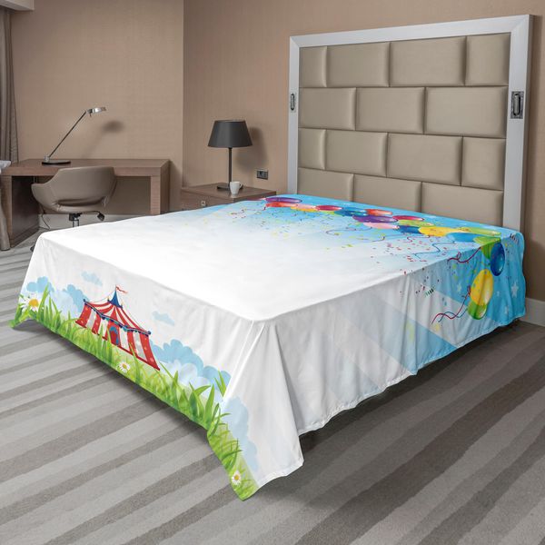 Abakuhaus Lenzuolo Da Letto Circus, Circo Sotto Il Cielo Limpido Con Mazzi Di Palloncini, Fiori Selvatici, Praterie E Viaggi, Morbido E Confortevole Lenzuolo Superiore Per Un Letto Decorativo, 1 Pezzo, 260 Cm X 228 Cm, Multicolore-image