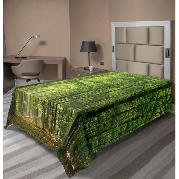 Abakuhaus Lenzuolo Da Letto Bosco, Alberi Di Latifoglie In Estate, Raggi Di Sole, Scena Romantica Di Vacanza, Lenzuolo Morbido E Confortevole Per Un Letto Decorativo, 1 Pezzo, 260 Cm X 168 Cm, Verde-image