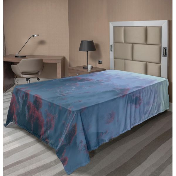 Abakuhaus Lenzuolo Mystiker, Antenna Del Paesaggio Montano Mistico Con Alberi Autunnali Nella Nebbia Immagine Selvaggia, Lenzuolo Superiore Morbido E Confortevole Per Un Letto Decorativo 1 Pezzo 190 Cm X 100 Cm, Arancione Grigio-image