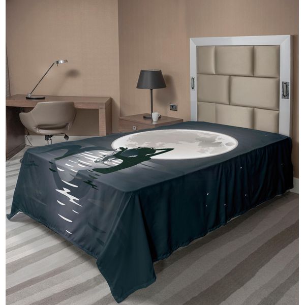 Abakuhaus Lenzuolo Subacqueo, Sirena, Silhouette Notturna, Raggi Di Luna Piena, Stampa Artistica Mitica, Lenzuolo Morbido E Confortevole Per Un Letto Decorativo, 1 Pezzo, 190 Cm X 100 Cm, Nero Grigio-image