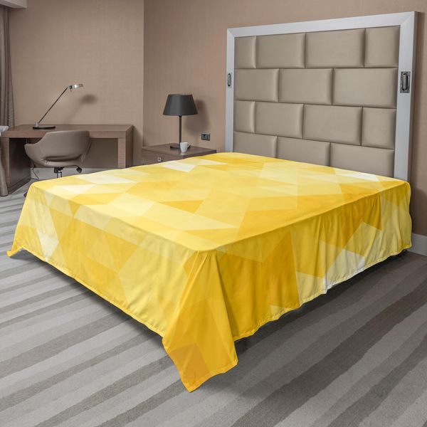 Abakuhaus Lenzuolo Giallo, Motivi Geometrici Sfumati Di Triangoli Astratti Con Motivi Illustrativi Moderni, Lenzuolo Morbido E Confortevole Per Un Letto Decorativo 1 Pezzo 260 Cm X 228 Cm, Giallo-image