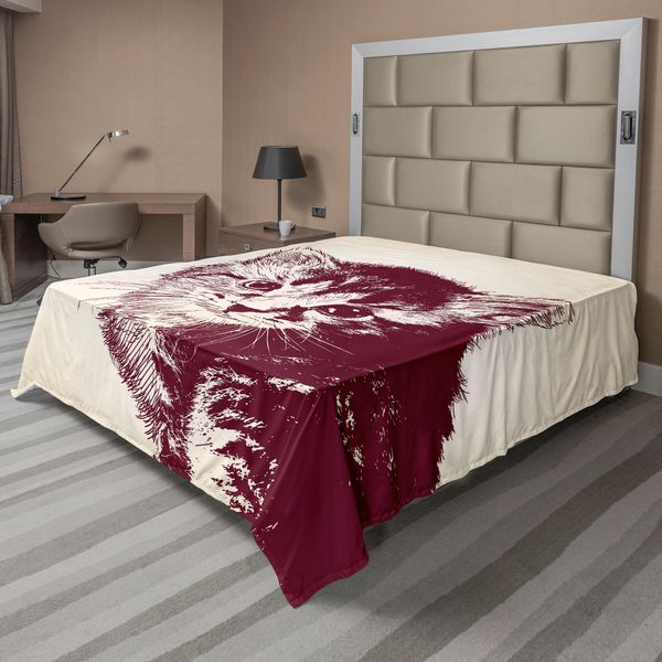 Abakuhaus Lenzuolo Per Gatti, Illustrazione Di Sporco Un Gattino Innocente Su Un Vintage, Morbido E Confortevole Lenzuolo Superiore Per Un Letto Decorativo 1 Pezzo 266 Cm X 260 Cm, Marrone Crema-image