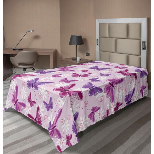 Abakuhaus Lenzuolo Con Farfalle, Farfalle Con Colori Fiabeschi, Stampa In Stile Hippie, Disegno Magico, Lenzuolo Morbido E Confortevole Per Un Letto Decorativo, 1 Pezzo, 260 Cm X 168 Cm, Rosa Lilla-image