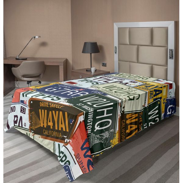 Abakuhaus Lenzuolo Vintage, Targa Automobilistica Retrò Personalizzata, Stampa Artistica Creativa, Lenzuolo Morbido E Confortevole Per Un Letto Decorativo, 1 Pezzo, 260 Cm X 168 Cm, Verde, Blu, Giallo-image
