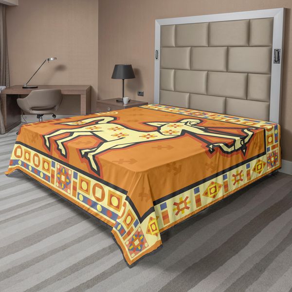 Abakuhaus Lenzuolo Astrologico, Icona Stilizzata Dell'oroscopo Con Freccia Su Sfondo Mistico, Design Mitologico, Lenzuolo Morbido E Confortevole Per Un Letto Decorativo, 1 Pezzo, 260 Cm X 228 Cm, Arancione Giallo-image
