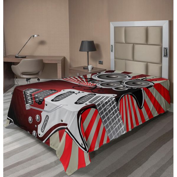 Abakuhaus Lenzuolo Musicale, Altoparlante Vintage Con Motivi Ritmici E Decorativi, Lenzuolo Superiore Morbido E Confortevole Per Un Letto Decorativo 1 Pezzo 260 Cm X 168 Cm, Bordeaux Beige Grigio-image