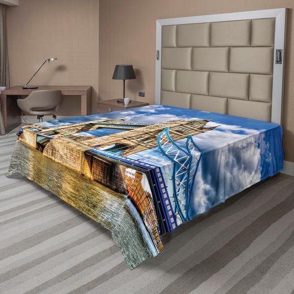 Abakuhaus London Lenzuolo, Ponte Storico Sulla Torre Sul Quotidiano Britannico Patrimonio Internazionale Della Gran Bretagna, Morbido E Confortevole Lenzuolo Superiore Per Un Letto Decorativo 1 Pezzo 275 Cm X 260 Cm, Multicolore-image