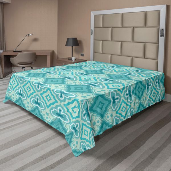 Abakuhaus Lenzuolo Teal, Motivo Geometrico Astratto In Stile Vintage Storico, Lenzuolo Morbido E Confortevole Per Un Letto Decorativo 1 Pezzo 275 Cm X 260 Cm, Teal Beige-image