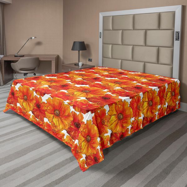 Abakuhaus Lenzuolo Arancione, Grandi Papaveri Boemi In Fiore Su Sfondo Antico, Design Grafico, Lenzuolo Morbido E Confortevole Per Un Letto Decorativo, 1 Pezzo, 275 Cm X 260 Cm, Arancione Bruciato E Bianco-image