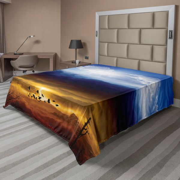 Abakuhaus Lenzuolo Decorativo, Cielo Tempestoso Con Tuoni, Cielo E Inferno, Arte Del Bene E Del Male, Lenzuolo Morbido E Confortevole Per Un Letto Decorativo, 1 Pezzo, 266 Cm X 260 Cm, Blu, Arancione, Nero-image