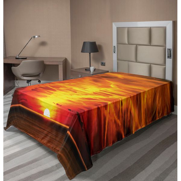 Abakuhaus Lenzuolo Da Letto Paesaggistico, Tramonto Sul Mare Orizzonte Dorato Vela All'aperto Design Naturale Mediterraneo, Lenzuolo Morbido E Confortevole Per Un Letto Decorativo 1 Pezzo 260 Cm X 168 Cm, Arancione-image