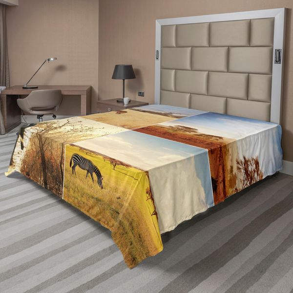 Abakuhaus Lenzuolo Safari, Collage African Safari Con Animali Selvatici Della Savana Nativa Paesi Esotici Lonely Planet, Lenzuolo Morbido E Confortevole Per Un Letto Decorativo 1 Pezzo 244 Cm X 205 Cm, Multicolore-image