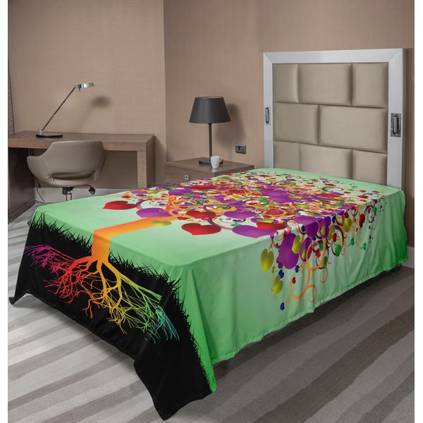 Abakuhaus Albero Della Vita Lenzuolo, Albero Dell'amore Magico Colorato Cuore E Foglie Rotonde E Radici Tema Della Vita, Lenzuolo Morbido E Confortevole Per Un Letto Decorativo 1 Pezzo 190 Cm X 100 Cm, Multicolore-image