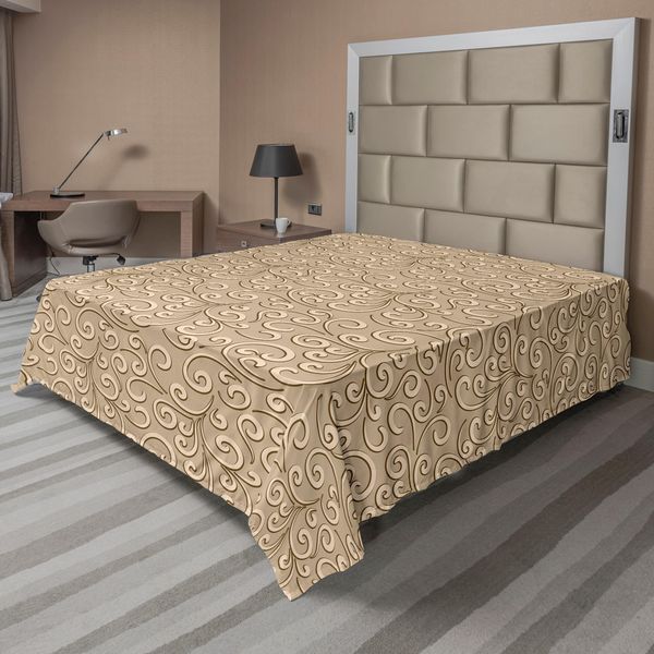 Abakuhaus Lenzuolo Beige, Motivo Damascato Classico Vittoriano Geometrico Stile Retrò Antico, Lenzuolo Morbido E Confortevole Per Un Letto Decorativo 1 Pezzo 266 Cm X 260 Cm, Beige-image