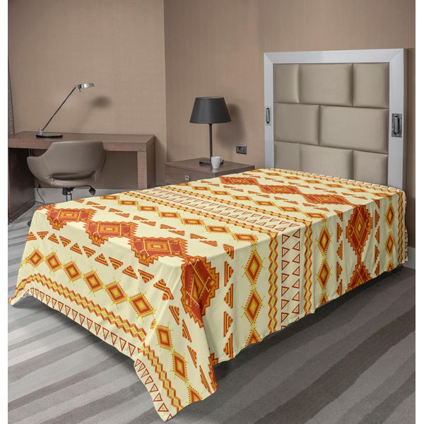 Abakuhaus Lenzuolo Azteco, Antico Motivo Azteco Con Colori Vintage Cultura Etnica Messicana, Lenzuolo Morbido E Confortevole Per Un Letto Decorativo 1 Pezzo 190 Cm X 100 Cm, Giallo Arancione-image