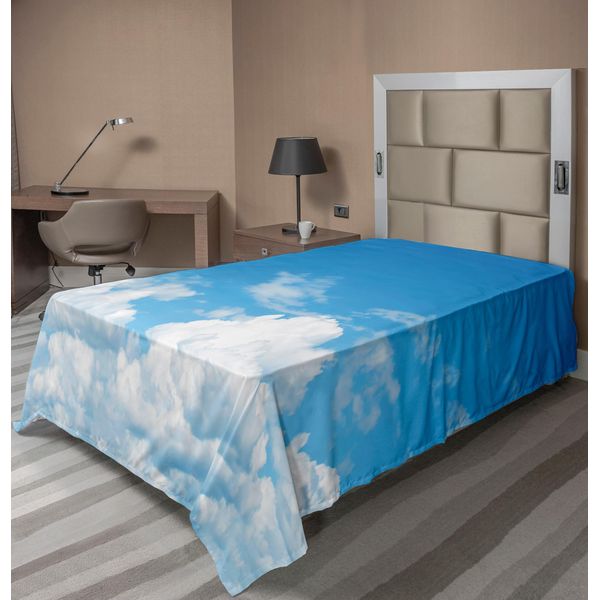 Abakuhaus Lenzuolo Con Stampa Paesaggio, Tempo Ventoso, Vista Rilassante, Immagine Panoramica, Morbido E Confortevole Lenzuolo Superiore Per Un Letto Decorativo, 1 Pezzo, 190 Cm X 100 Cm, Blu E Bianco-image