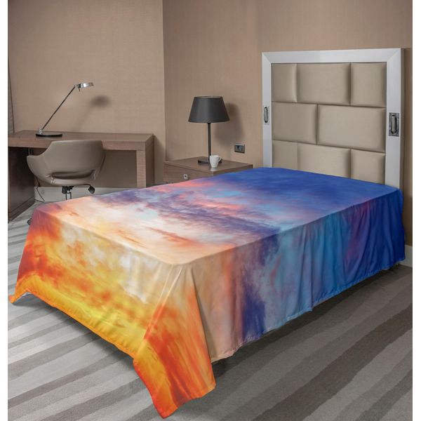 Abakuhaus Lenzuolo Paesaggistico, Cielo Serale Colorato E Luminoso Al Tramonto Scenico, Morbido E Confortevole Lenzuolo Superiore Per Un Letto Decorativo 1 Pezzo 260 Cm X 168 Cm, Arancione Blu-image