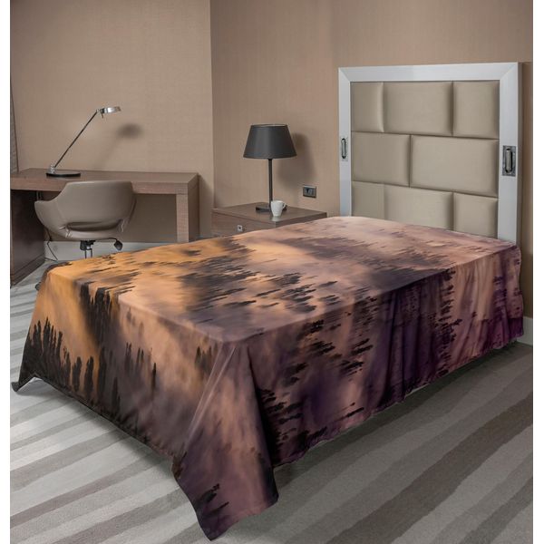 Abakuhaus Lenzuolo Mystiker, Alba Su Una Foresta Mistica Mattina D'estate Immagine Vivace, Lenzuolo Morbido E Confortevole Per Un Letto Decorativo 1 Pezzo 190 Cm X 100 Cm, Giallo Marrone-image